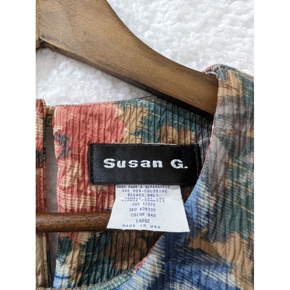 Vintage Susan Graver Blouse Multicolored Flower Print Made‎ In USA L - Picture 4 of 10